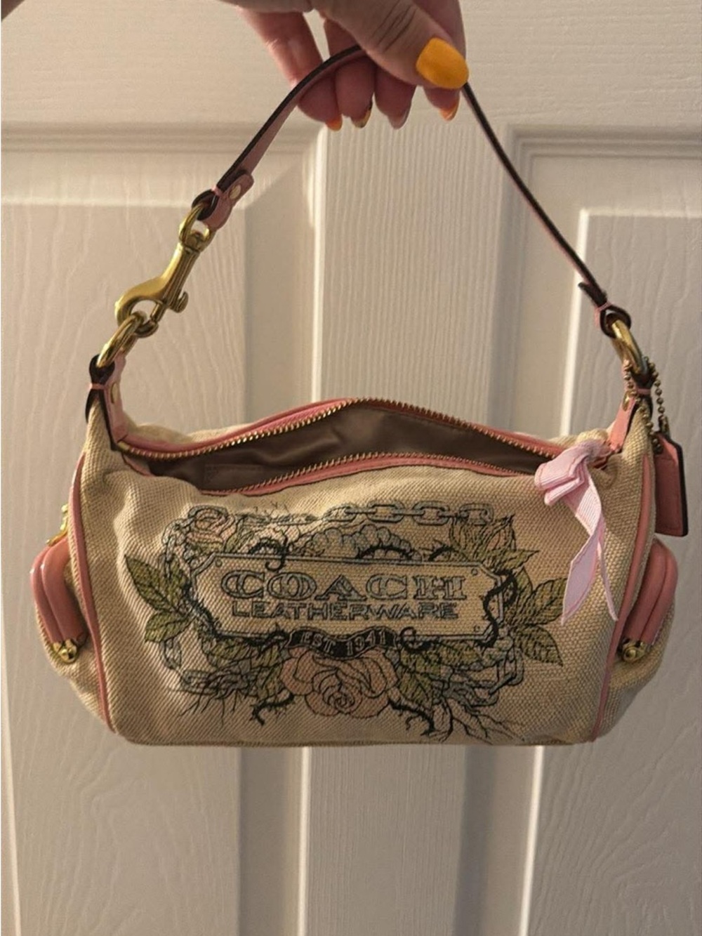 Coach Pink Trim Floral Canvas Small Shoulder Bag